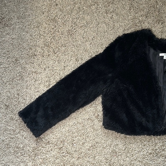 JohnPaulRichard Black Teddy L/S Open Front Jacket Plush Faux Fur Sz Large - Picture 2 of 9